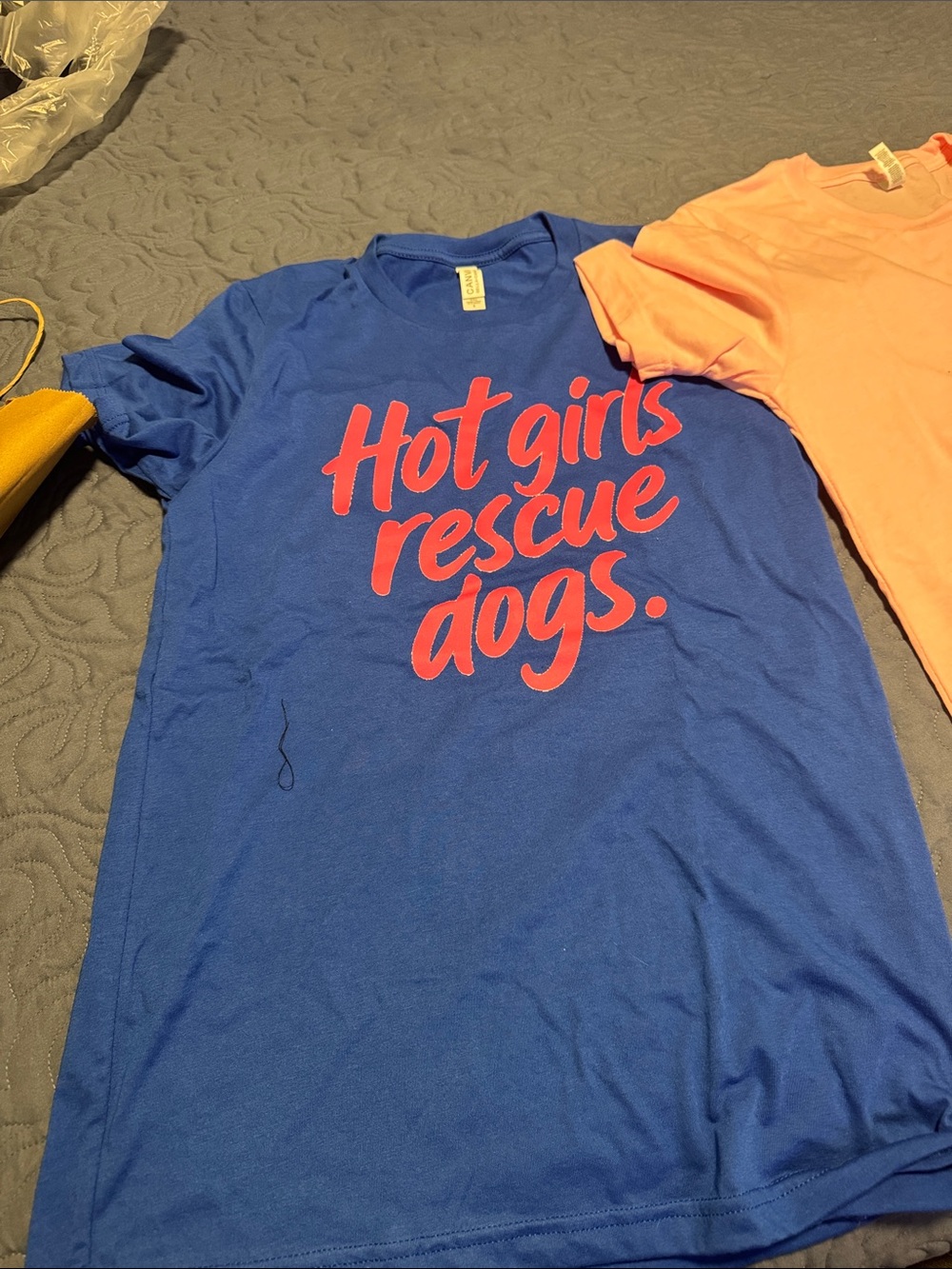 (2) Bella Canvas Blue Tee and light pink,  Pink Script 'Hot girls rescue dog